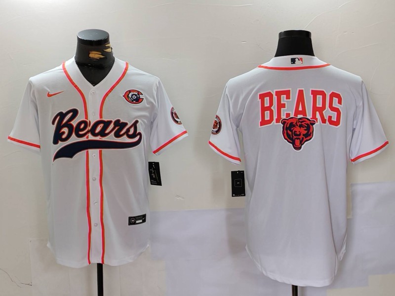 Men's Chicago Bears White Team Big Logo With Patch Cool Base Stitched Baseball Jersey